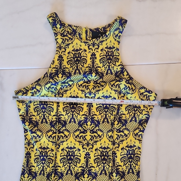AX Paris Yellow and Black Damask Midi Dress - Picture 4 of 7